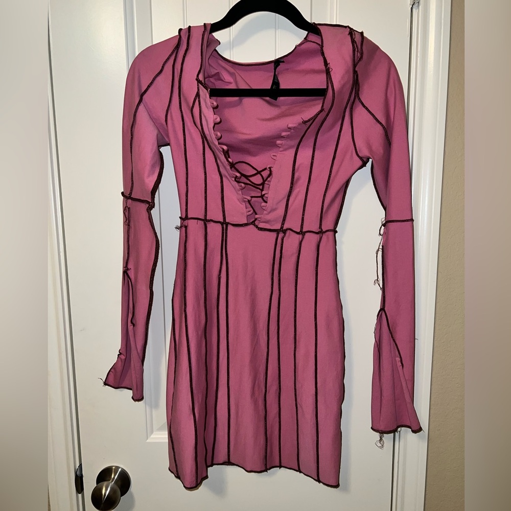 Hot Pink Finesse Long Sleeve Dress